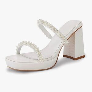Elegant White Pearl-Embellished Women's Heels